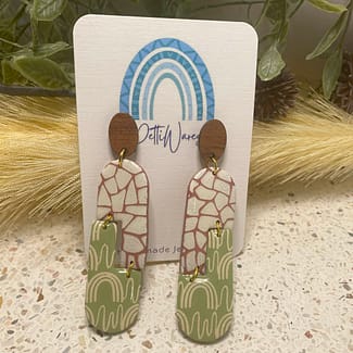 Screen print with mosaic polymer clay large dangle earrings by PettiWares