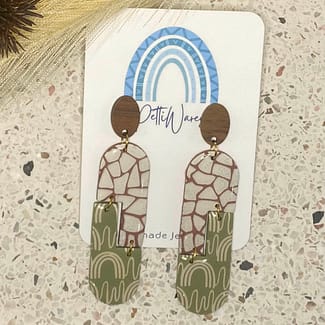 Screen print with mosaic polymer clay large dangle earrings by PettiWares