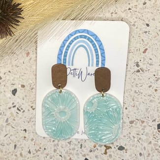 Ceramic look dangle earrings by PettiWares - Turquoise Daisies