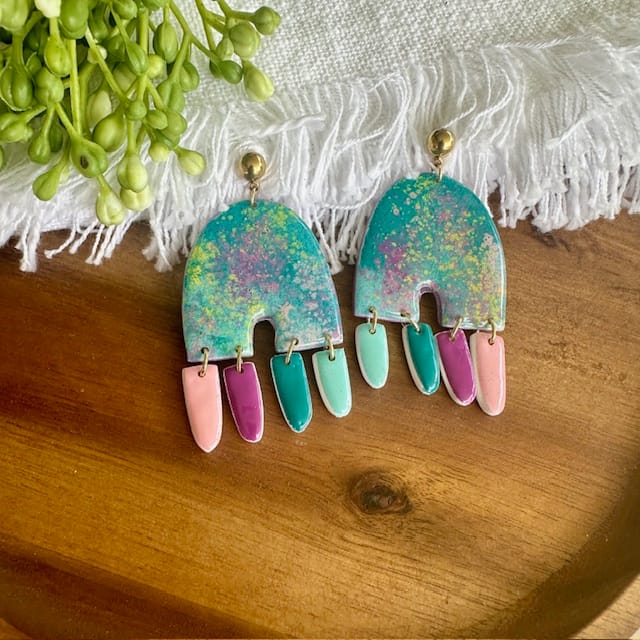 Rainbow Riot 16 Purple Lagoon Polymer Clay Earrings