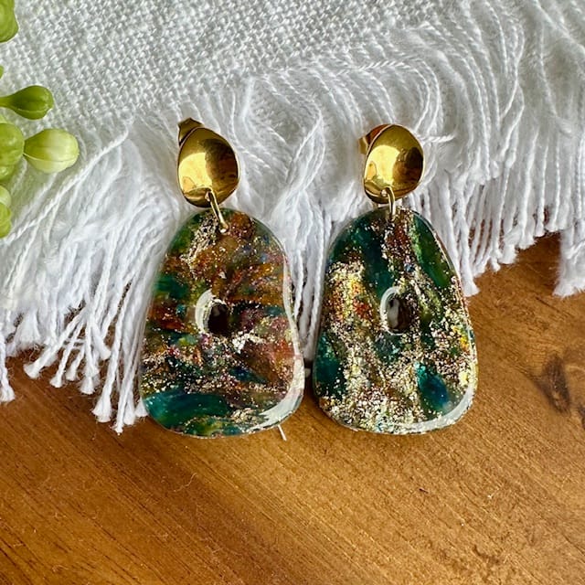 Green clay store earrings