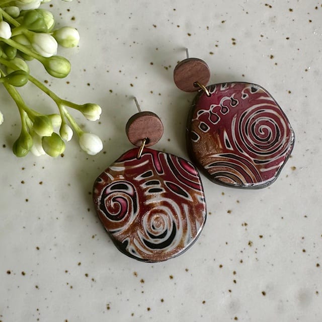Maroon Jellyrolls Polymer Clay Earrings — PettiWares Handmade